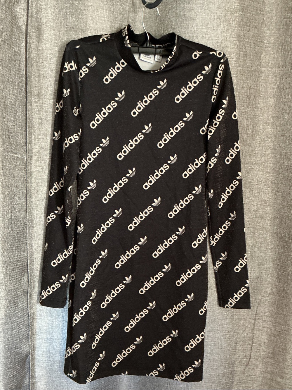 adidas Black Long Sleeve Logo Print Dress